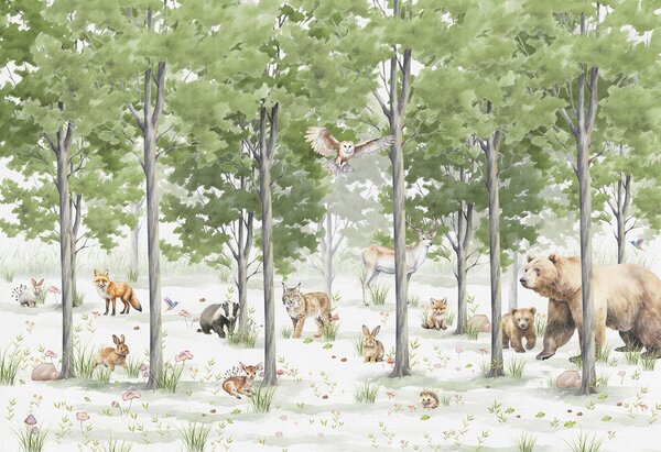 Fototapet Un grup de animale într-o pădure, Fototapet pădure, Fototapet populare, u97741 - Tapeko.ro