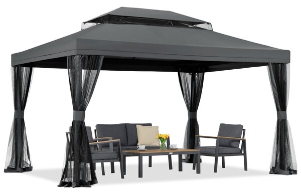 Pavilion de grădină antracit cu plasă de țânțari Valencia 3x4 m Garden Point
