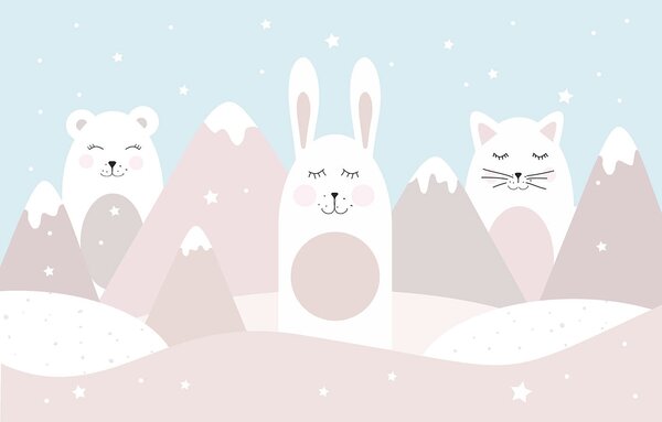 Fototapet Un grup de animale într-un peisaj, Fototapet copii, Fototapet populare, u98135 - Tapeko.ro