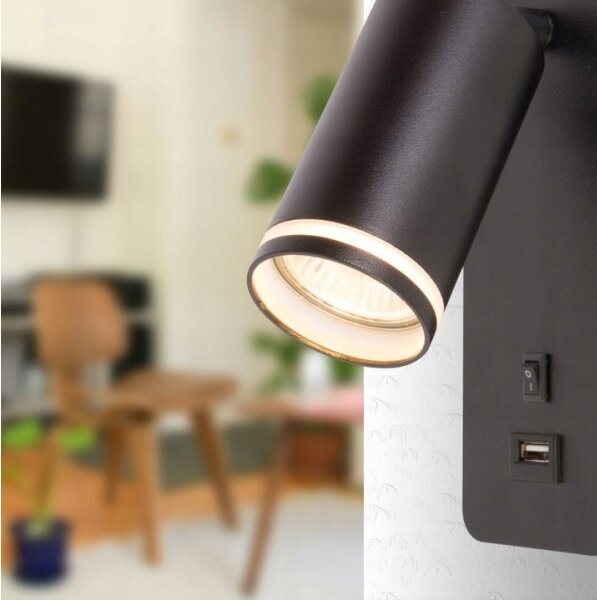 Spot de perete cu încărcător USB 1xGU10/35W/230V negru