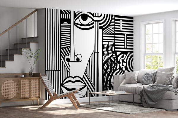 Fototapet Un desen alb-negru al unei fețe, Fototapet designer, Fototapet populare, u98711 - Tapeko.ro