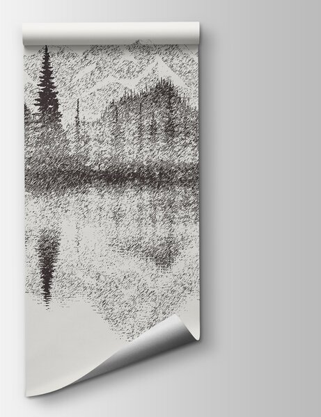 Fototapet Un lanț muntos și copaci reflectați într-un lac, Fototapet natură, Fototapet populare, u98808 - Tapeko.ro