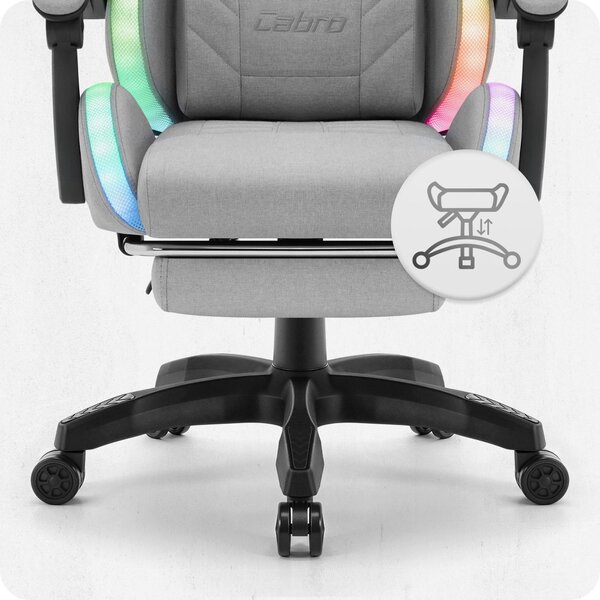 CABRO C501 scaun de gaming cu iluminare LED și suport pentru picioare, până la 150 kg, gri