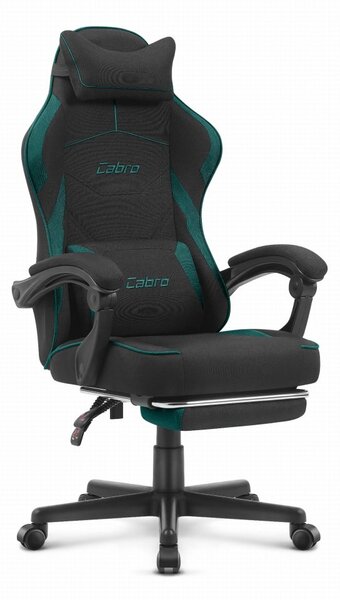 CABRO C502 scaun de gaming din țesătură, cu suport pentru picioare, până la 150 kg, negru și verde