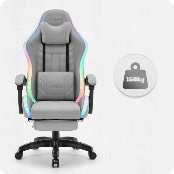 CABRO C501 scaun de gaming cu iluminare LED și suport pentru picioare, până la 150 kg, gri