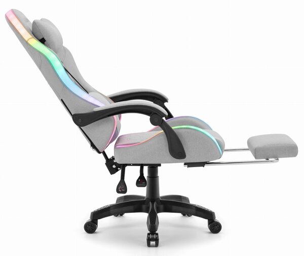 CABRO C501 scaun de gaming cu iluminare LED și suport pentru picioare, până la 150 kg, gri