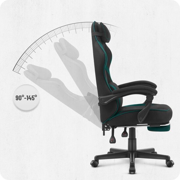 CABRO C502 scaun de gaming din țesătură, cu suport pentru picioare, până la 150 kg, negru și verde