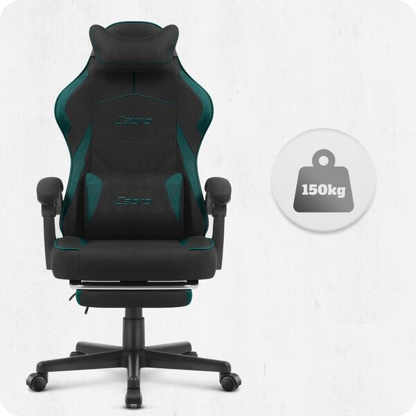 CABRO C502 scaun de gaming din țesătură, cu suport pentru picioare, până la 150 kg, negru și verde