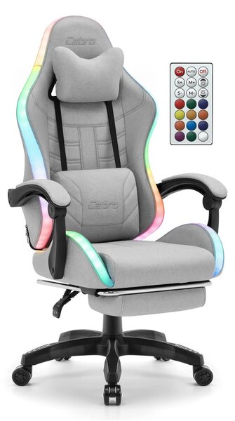 CABRO C501 scaun de gaming cu iluminare LED și suport pentru picioare, până la 150 kg, gri