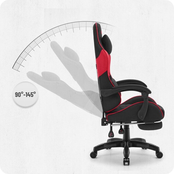 CABRO C501 scaun de gaming cu suport pentru picioare, până la 150 kg, negru și roșu