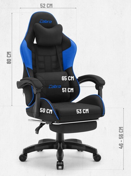 CABRO C501 Scaun de gaming cu suport pentru picioare, până la 150 kg, negru și albastru
