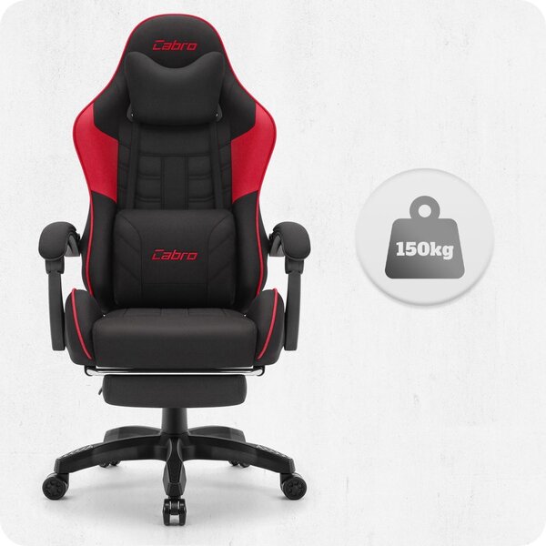 CABRO C501 scaun de gaming cu suport pentru picioare, până la 150 kg, negru și roșu