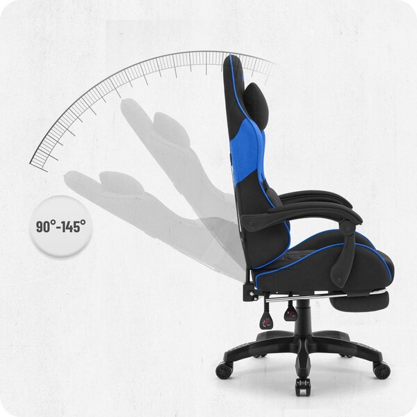 CABRO C501 Scaun de gaming cu suport pentru picioare, până la 150 kg, negru și albastru
