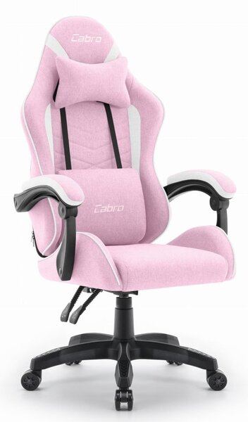 CABRO C500 Scaun pentru jocuri – din țesătură, cu spătar reglabil, până la 150 kg, roz + CADOU GRATUIT