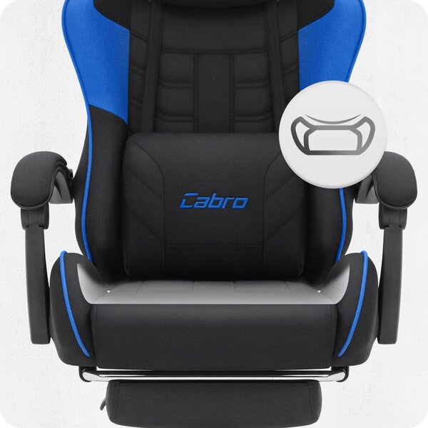 CABRO C501 Scaun de gaming cu suport pentru picioare, până la 150 kg, negru și albastru
