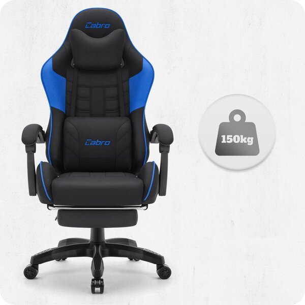 CABRO C501 Scaun de gaming cu suport pentru picioare, până la 150 kg, negru și albastru