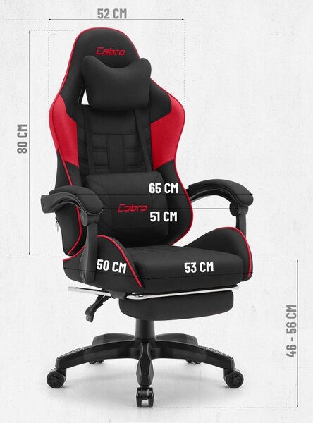 CABRO C501 scaun de gaming cu suport pentru picioare, până la 150 kg, negru și roșu
