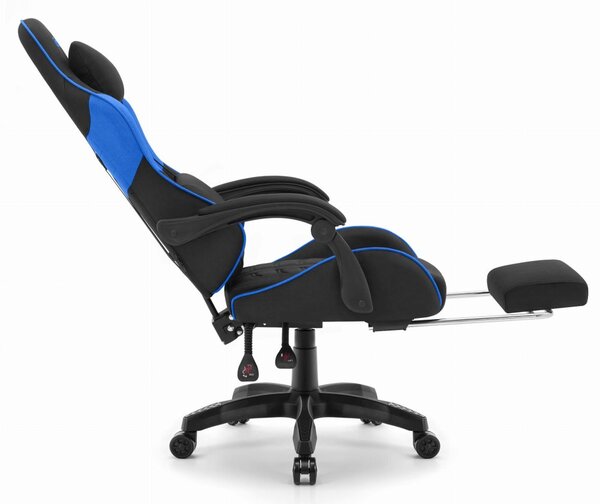 CABRO C501 Scaun de gaming cu suport pentru picioare, până la 150 kg, negru și albastru