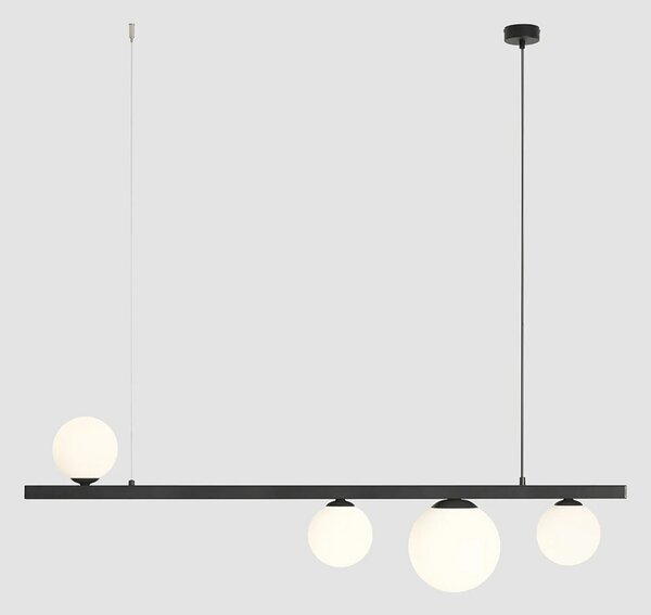 ALDEX Lampă suspendată Garda 4, bară, metal, sticlă, negru, 4 becuri, reglabil, Negru, Camera de zi / sufragerie, Metal, Modern