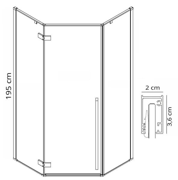 Rea Diamond Gold, cabină de duș pentagonală 100 x 100 cm, sticlă transparentă de 6 mm, auriu strălucitor, REA-K6616