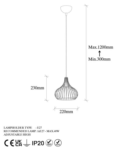 Lustra Teldamla Auriu 22x22x120 cm