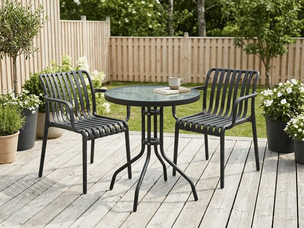 Set de gradina TREGO ISLAND - 2 scaune cu brate si masa rotunda ø 60 cm, antracit