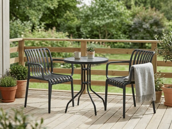 Set de gradina TREGO ISLAND - 2 scaune cu brate si masa rotunda ø 60 cm, antracit