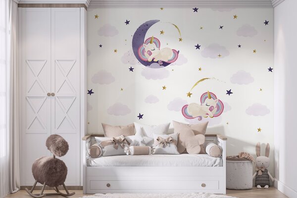 Fototapet Un unicorn care doarme pe lună, Fototapet copii, Fototapet populare, u98823 - Tapeko.ro