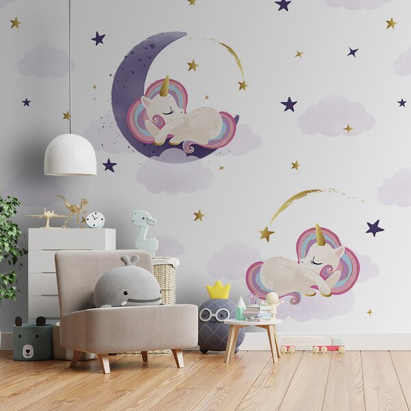 Fototapet Un unicorn care doarme pe lună, Fototapet copii, Fototapet populare, u98823 - Tapeko.ro