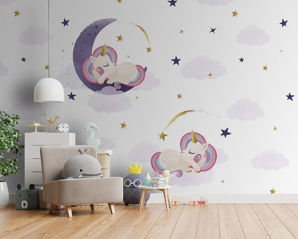 Fototapet Un unicorn care doarme pe lună, Fototapet copii, Fototapet populare, u98823 - Tapeko.ro