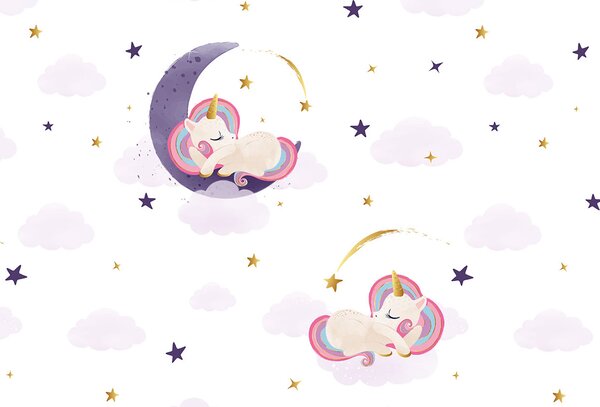 Fototapet Un unicorn care doarme pe lună, Fototapet copii, Fototapet populare, u98823 - Tapeko.ro
