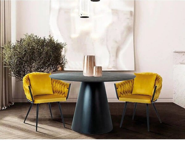 Scaun NUVO, galben mustar/negru, stofa catifelata/metal, 62x47x86 cm