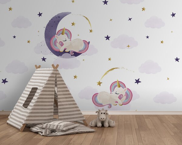 Fototapet Un unicorn care doarme pe lună, Fototapet copii, Fototapet populare, u98823 - Tapeko.ro