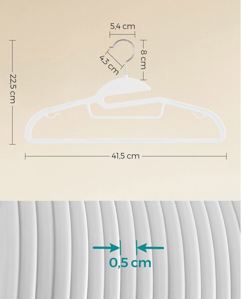 Set 20 umerase din plastic Songmics Alb 41.5x21.5x0.5 cm