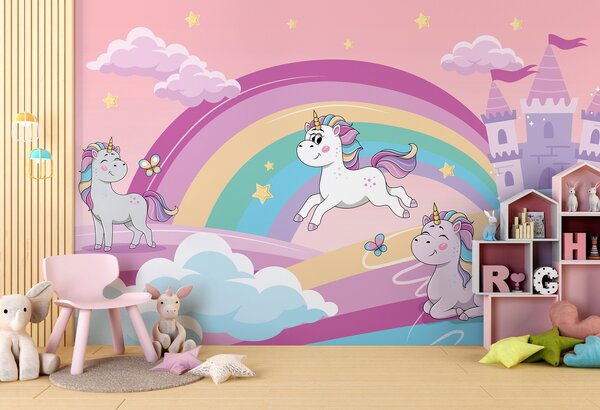 Fototapet Un desen animat unicorni și un curcubeu, Fototapet copii, Fototapet populare, u98583 - Tapeko.ro