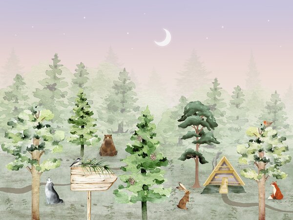 Fototapet Un grup de animale într-o pădure, Fototapet copii, Fototapet populare, u98990 - Tapeko.ro