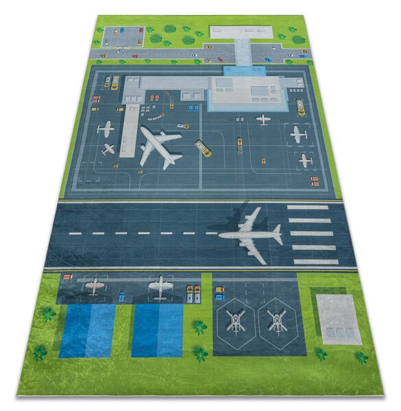 BAMBINO 46990 covor lavabil Aeroport, avioane pentru copii anti-alunecare - verde / gri