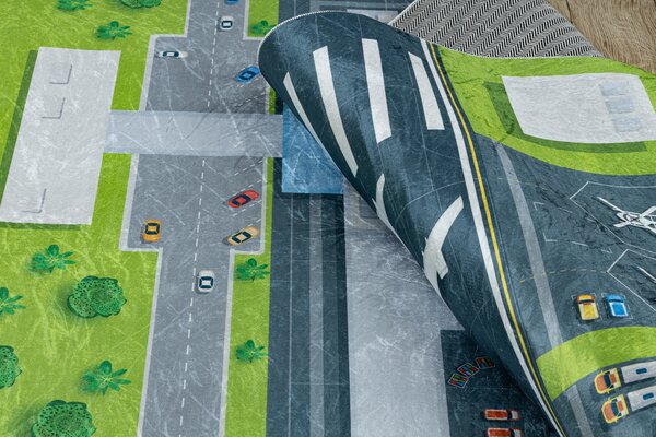 BAMBINO 46990 covor lavabil Aeroport, avioane pentru copii anti-alunecare - verde / gri