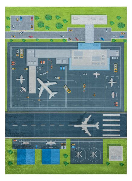 BAMBINO 46990 covor lavabil Aeroport, avioane pentru copii anti-alunecare - verde / gri