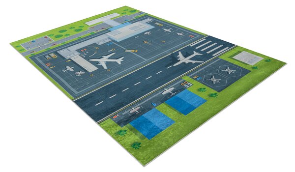 BAMBINO 46990 covor lavabil Aeroport, avioane pentru copii anti-alunecare - verde / gri