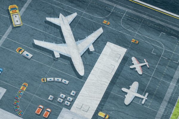 BAMBINO 46990 covor lavabil Aeroport, avioane pentru copii anti-alunecare - verde / gri