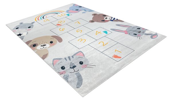 BAMBINO 43092 covor lavabil Animale, hopscotch pentru copii anti-alunecare - gri / galben
