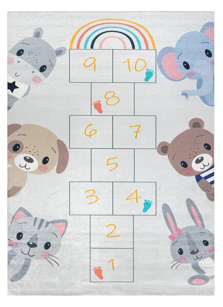 BAMBINO 43092 covor lavabil Animale, hopscotch pentru copii anti-alunecare - gri / galben