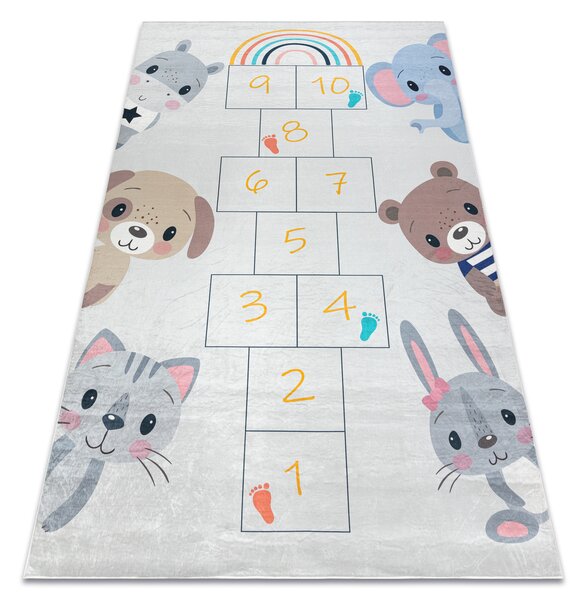 BAMBINO 43092 covor lavabil Animale, hopscotch pentru copii anti-alunecare - gri / galben