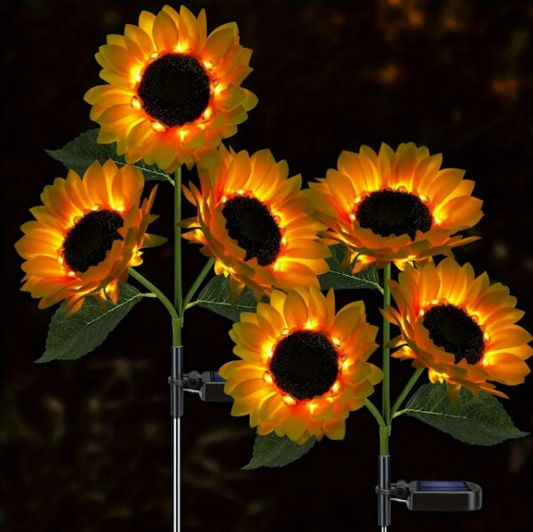Set 2 x lampa solara 3 flori, 70 cm, Floarea Soarelui