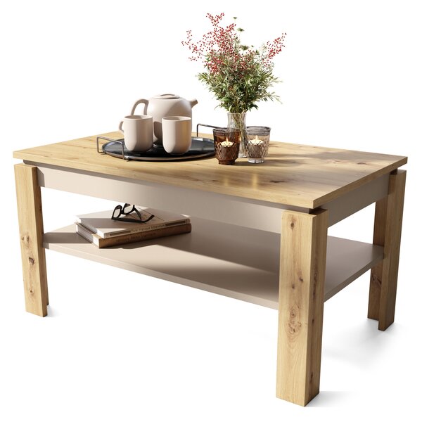 Mazzoni ASTI-R Stejar Artisan/Bej (Șampanie) – MASĂ/MĂSUȚĂ CAFEA MODERNĂ CU BLAT EXTENSIBIL
