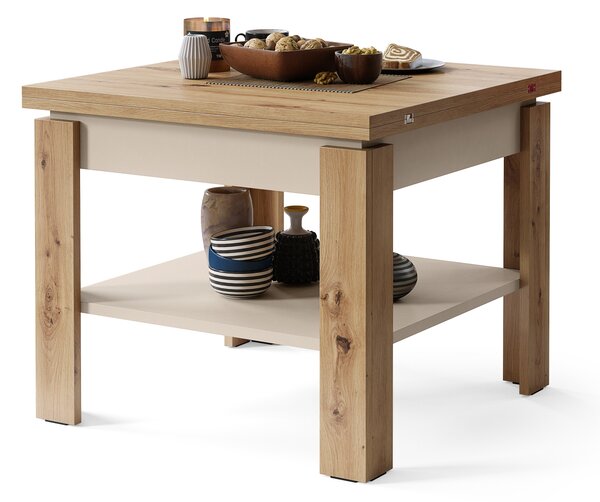 Mazzoni LEO Stejar Artisan/Bej (Șampanie) - MASĂ COMPACTĂ CU BLAT EXTENSIBIL MĂSUȚĂ DE CAFEA