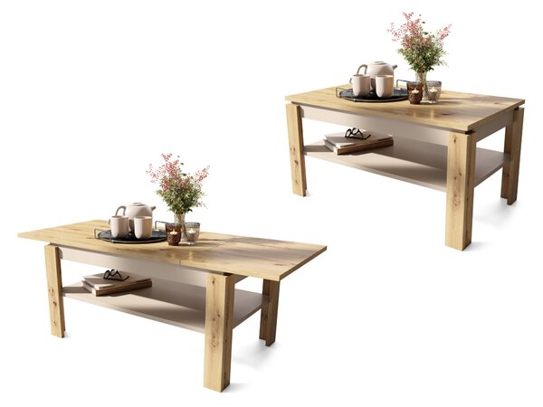 Mazzoni ASTI-R Stejar Artisan/Bej (Șampanie) – MASĂ/MĂSUȚĂ CAFEA MODERNĂ CU BLAT EXTENSIBIL