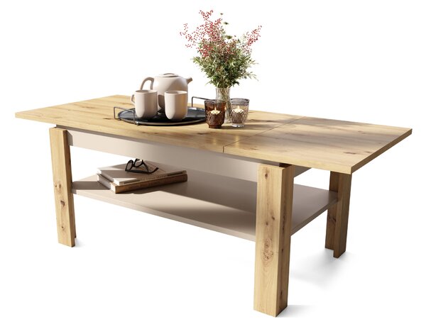 Mazzoni ASTI-R Stejar Artisan/Bej (Șampanie) – MASĂ/MĂSUȚĂ CAFEA MODERNĂ CU BLAT EXTENSIBIL