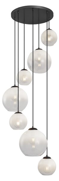 Lampă suspendată modernă neagră cu sticlă albă rotundă cu 7 lumini - Misty
